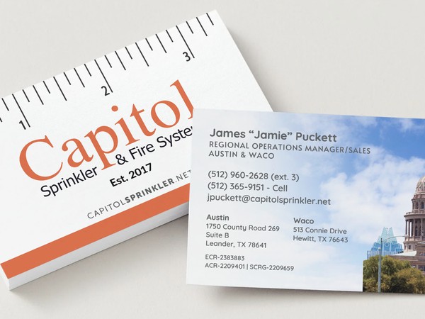 Business cards printed for Capitol Sprinkler & Fire Systems